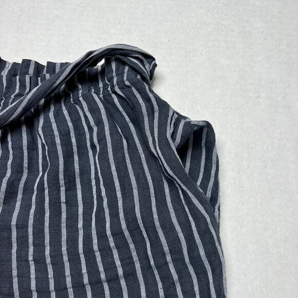 Own It High Waisted Cropped Linen Pants SIZE XL Blue Gray Striped Belted Italy - Picture 8 of 10
